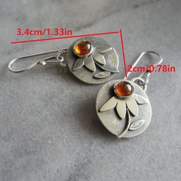 NEW Isidra Silver Plated Red Gem Boho Drop Earrings - Picture 3 of 4